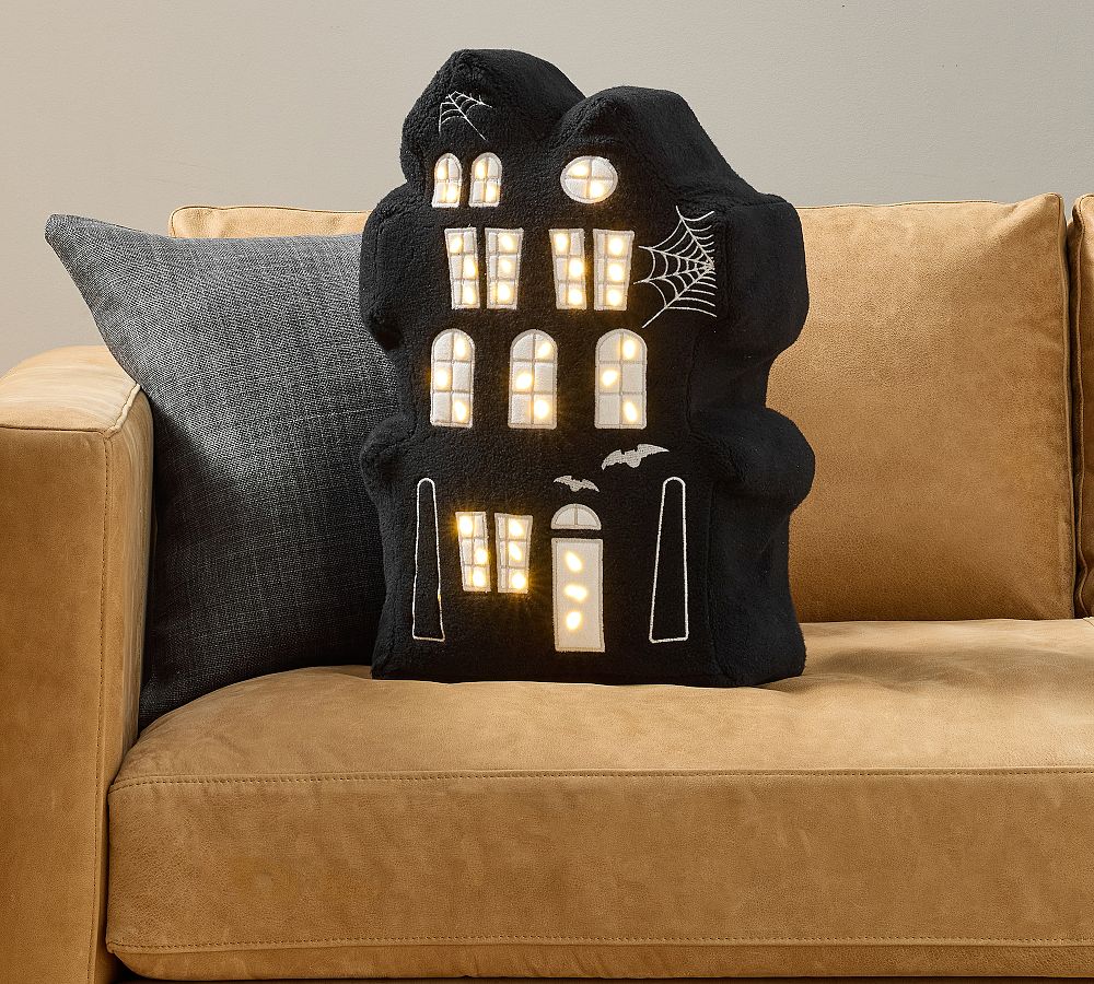 Light Up Haunted House Shaped Pillow