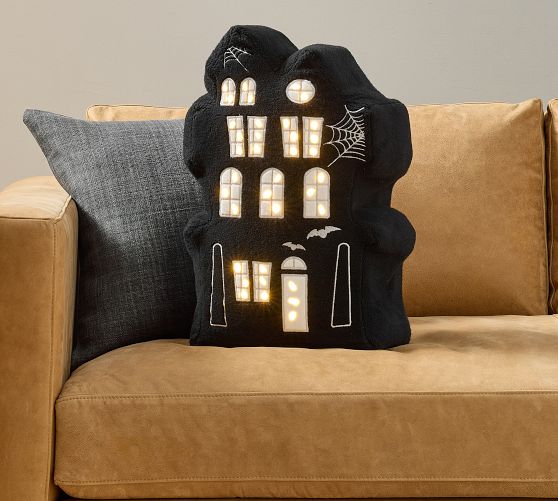 Light Up Haunted House Shaped Pillow
