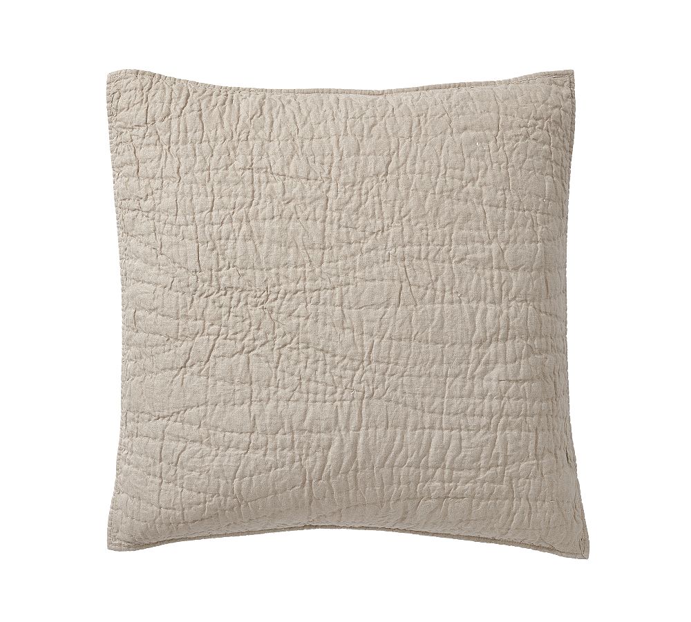 Open Box: Belgian Flax Linen Handcrafted Quilted Sham, Euro Set of 3 - Warm Gray