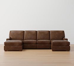 Turner Square Arm Leather Power Reclining Double Chaise Sectional (105&quot;&ndash;117&quot;)
