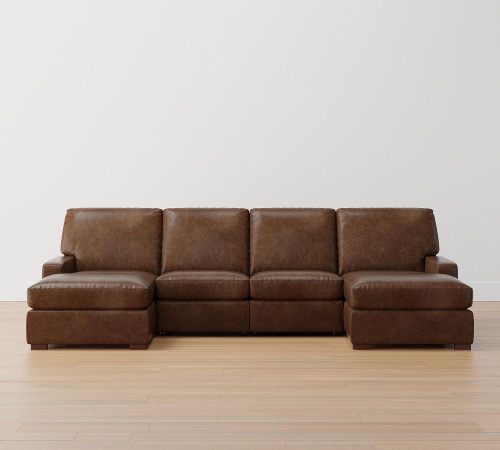 Turner Square Arm Leather Power Reclining Double Chaise Sectional (105&quot;&ndash;117&quot;)