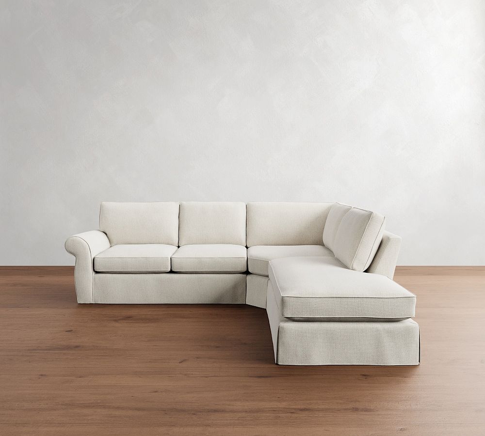 Pearce Roll Arm Slipcovered 3-Piece Bumper Sectional (133&quot;)