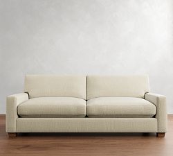Open Box: PB Comfort Modern Square Arm Upholstered Sofa, Grand Sofa 98" -Performance Casual Chenille Parchment, Memory Foam