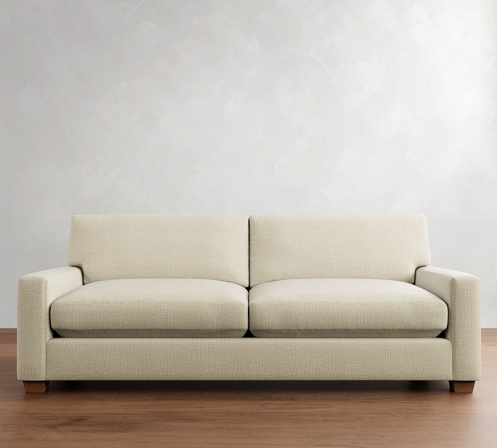 Open Box: PB Comfort Modern Square Arm Upholstered Sofa, Grand Sofa 98" -Performance Casual Chenille Parchment, Memory Foam