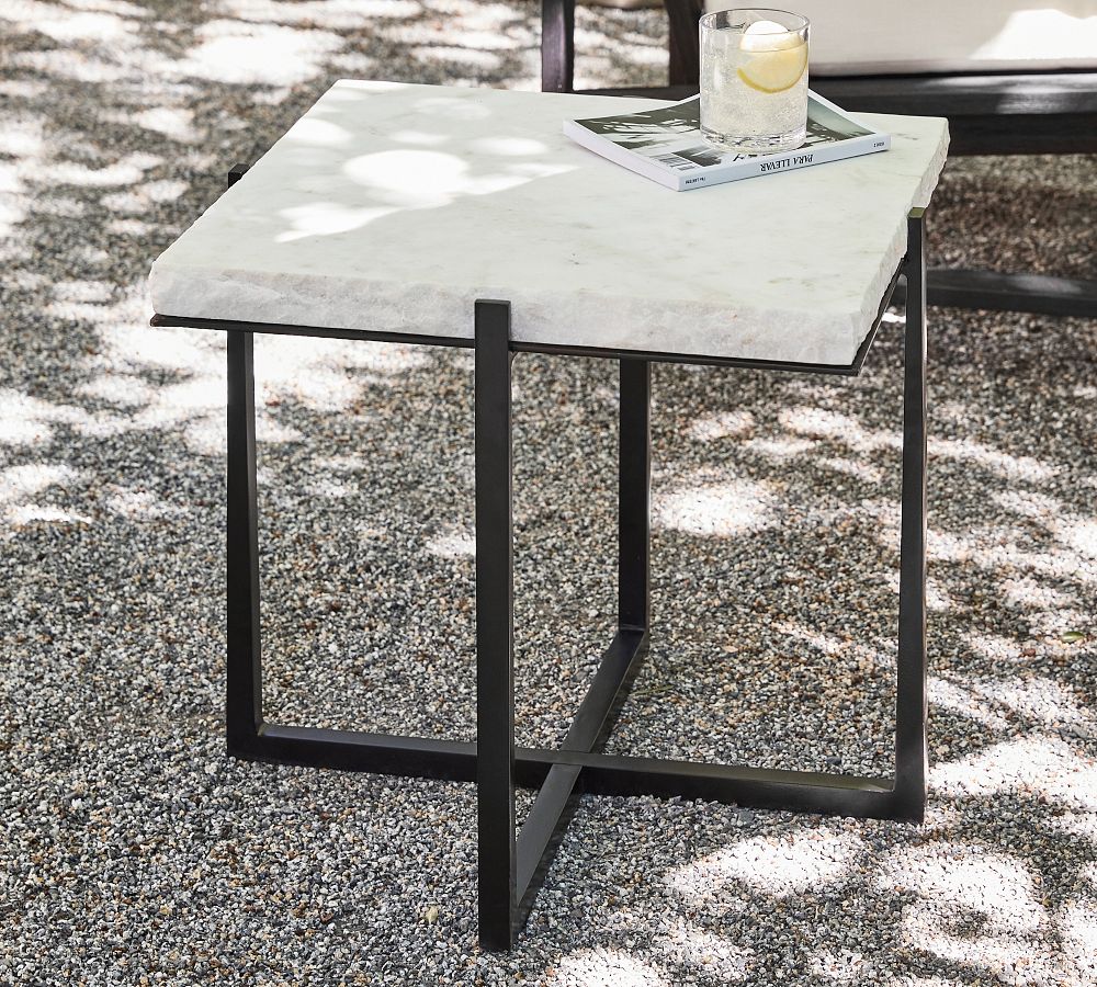 Open Box: Cori Square Chiseled Marble Side Table