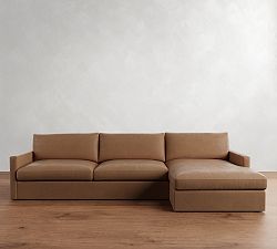 Westwood Slim Arm Leather Chaise Sectional (125&quot;&ndash;143&quot;)