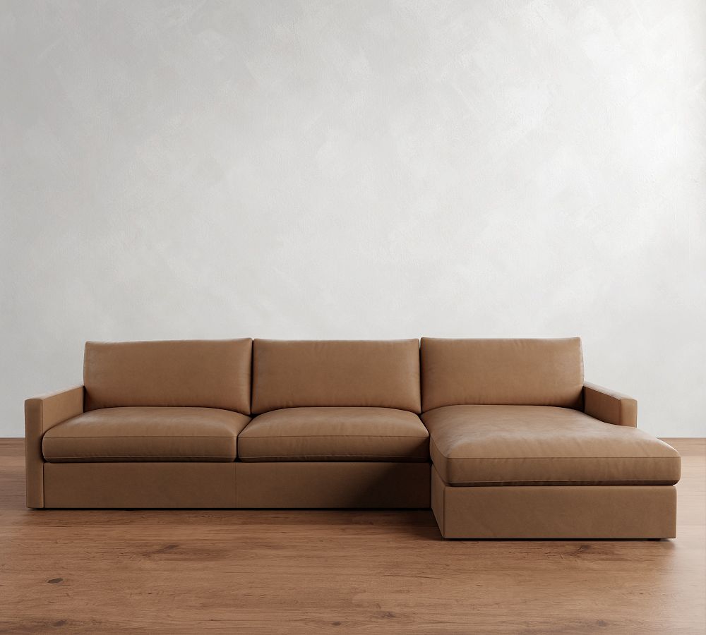 Westwood Slim Arm Leather Chaise Sectional (125&quot;&ndash;143&quot;)