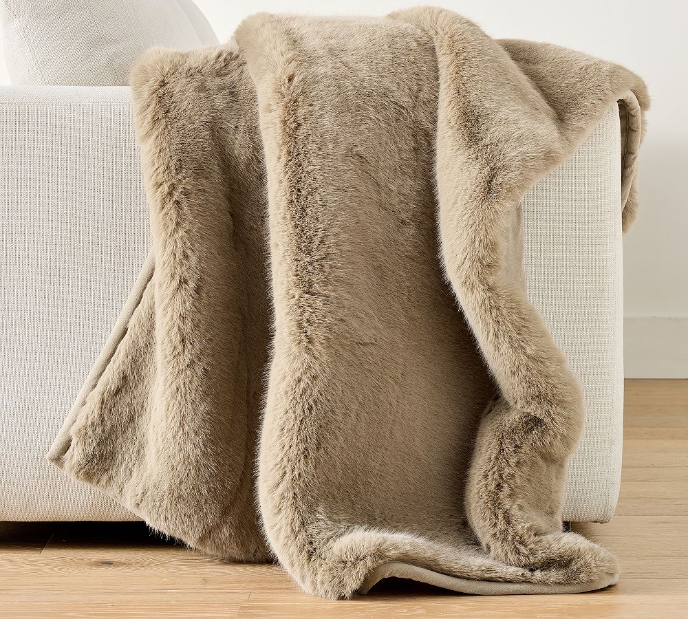 Taupe Faux Fur Mink Oversized Throw