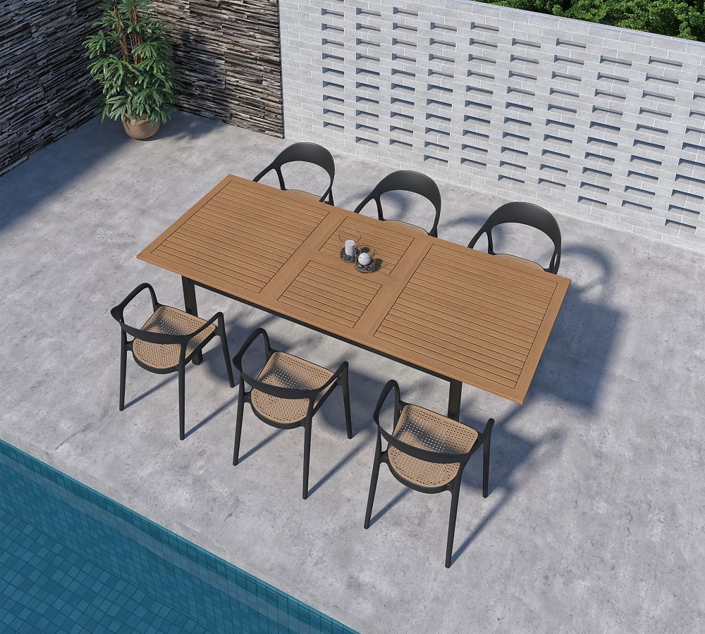 Santa Ana Eucalyptus Rectangular Extendable Outdoor Dining Table Set