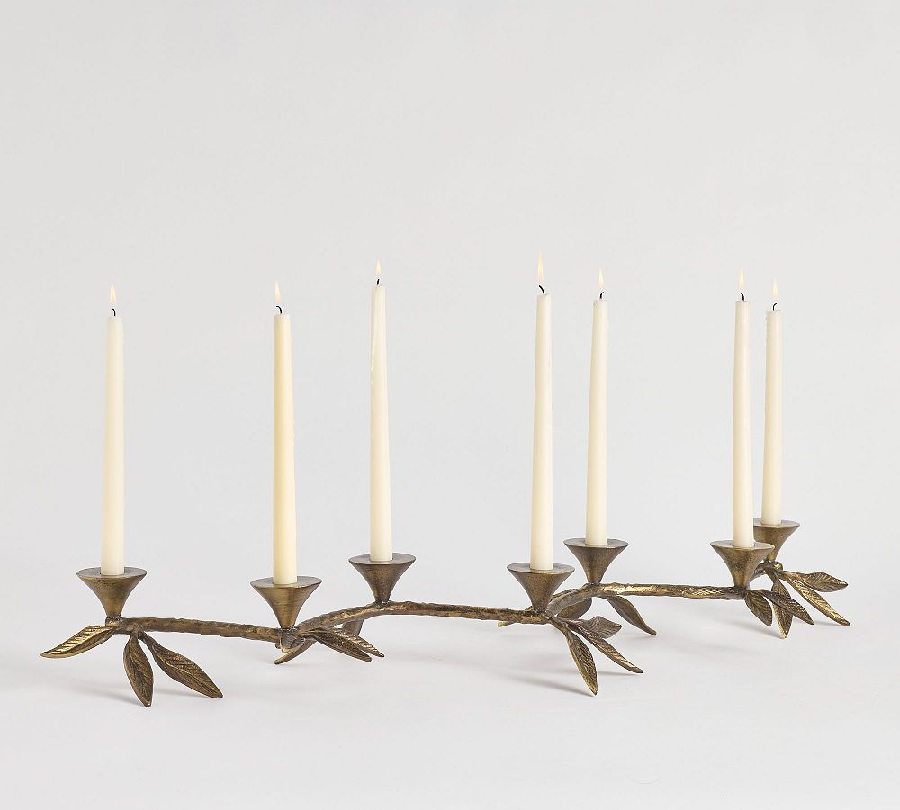 Botanical Forged Iron Candle Holder Centerpiece - Antique Brass