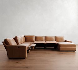 Big Sur Square Arm Leather Power Reclining 6-Piece Chaise Sectional (152&quot;-164&quot;)