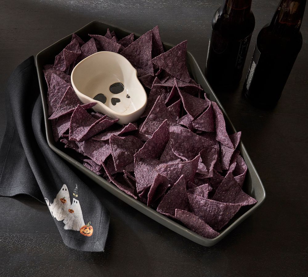 Skull Casket Stoneware Chip &amp; Dip Server