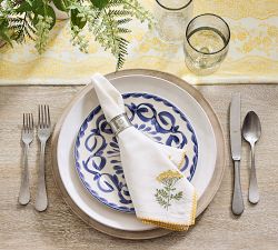 Botanical Embroidered Cotton/Linen Napkins - Set of 4