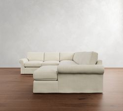 PB Comfort Modern Roll Arm Slipcovered L-Shaped Chaise Sectional (137&quot;)