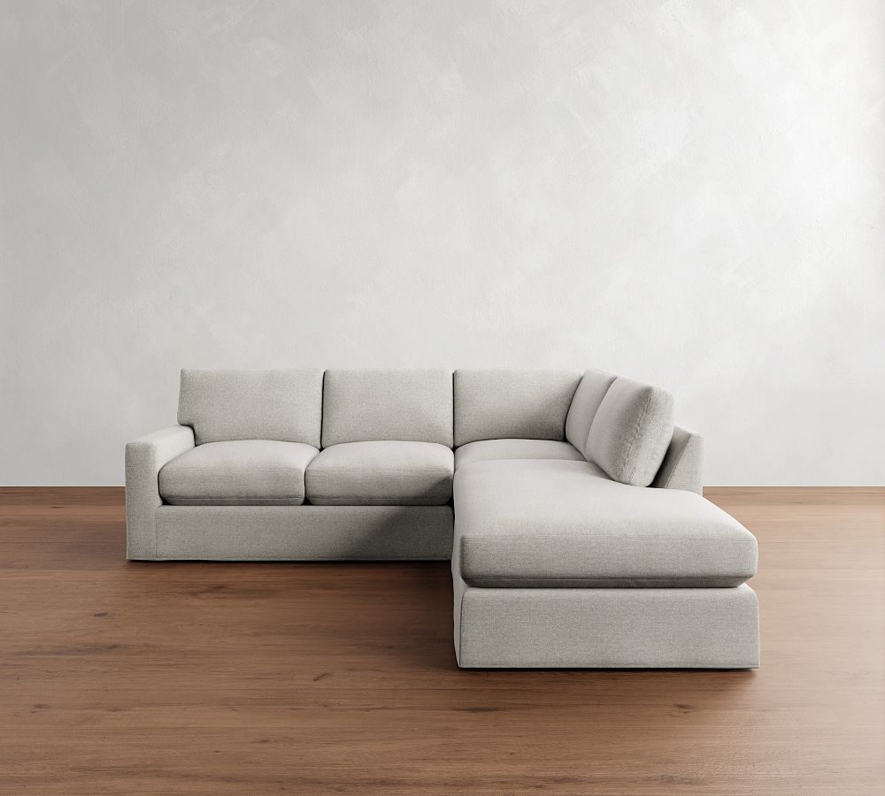 PB Comfort Modern Square Arm Slipcovered 3-Piece Bumper Sectional (106&quot;)