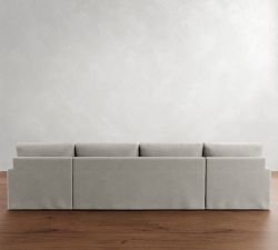 PB Comfort Modern Square Arm Slipcovered Double Chaise Sectional (129&amp;quot-164&quot;)