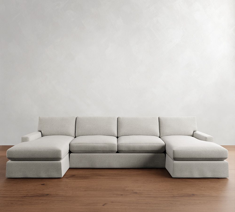 PB Comfort Modern Square Arm Slipcovered Double Chaise Sectional (129&amp;quot-164&quot;)