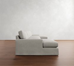 PB Comfort Modern Square Arm Slipcovered Double Chaise Sectional (129&amp;quot-164&quot;)