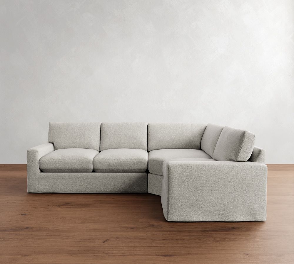 PB Comfort Modern Square Arm Slipcovered 3-Piece Wedge Sectional (115&quot;)