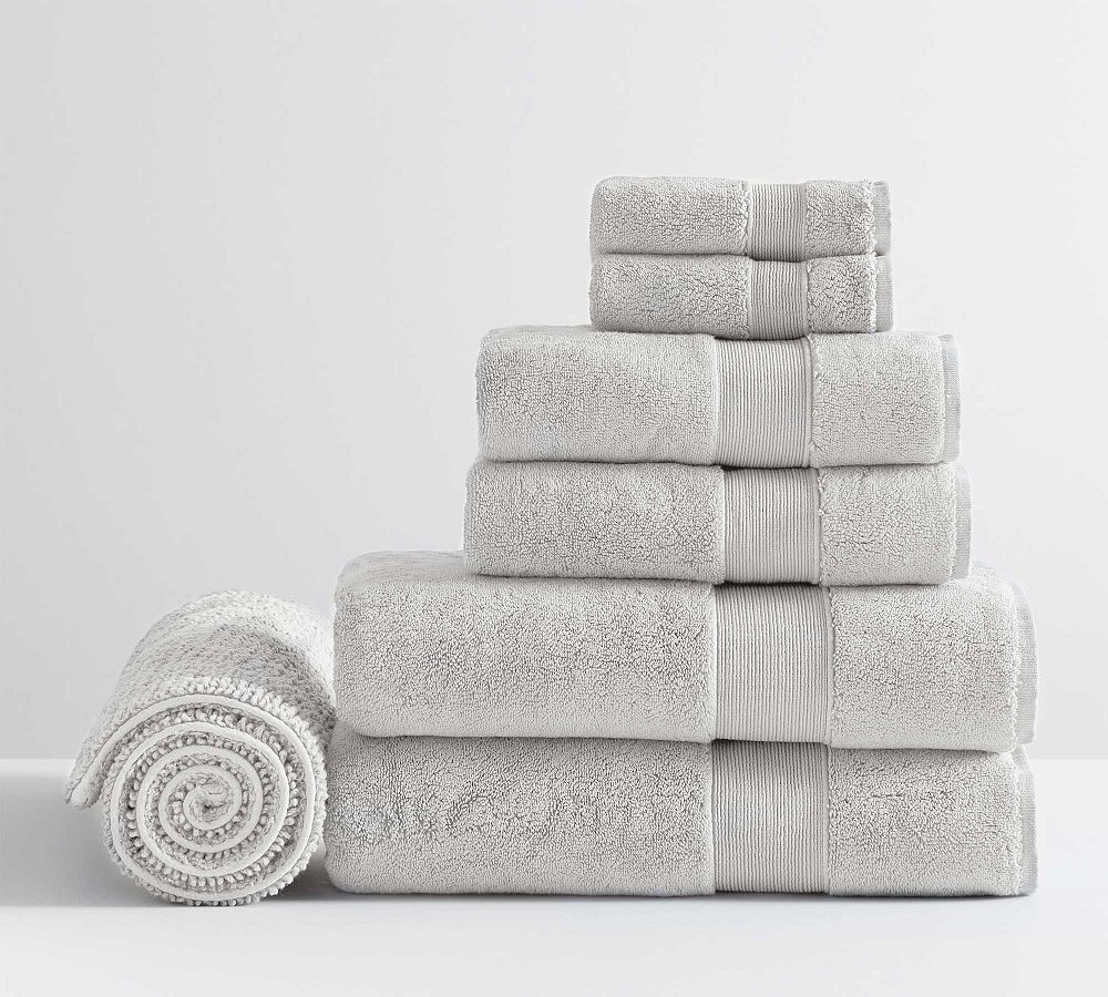 Classic Organic Towel Bundles - Set of 6 + Mat, Gray Mist