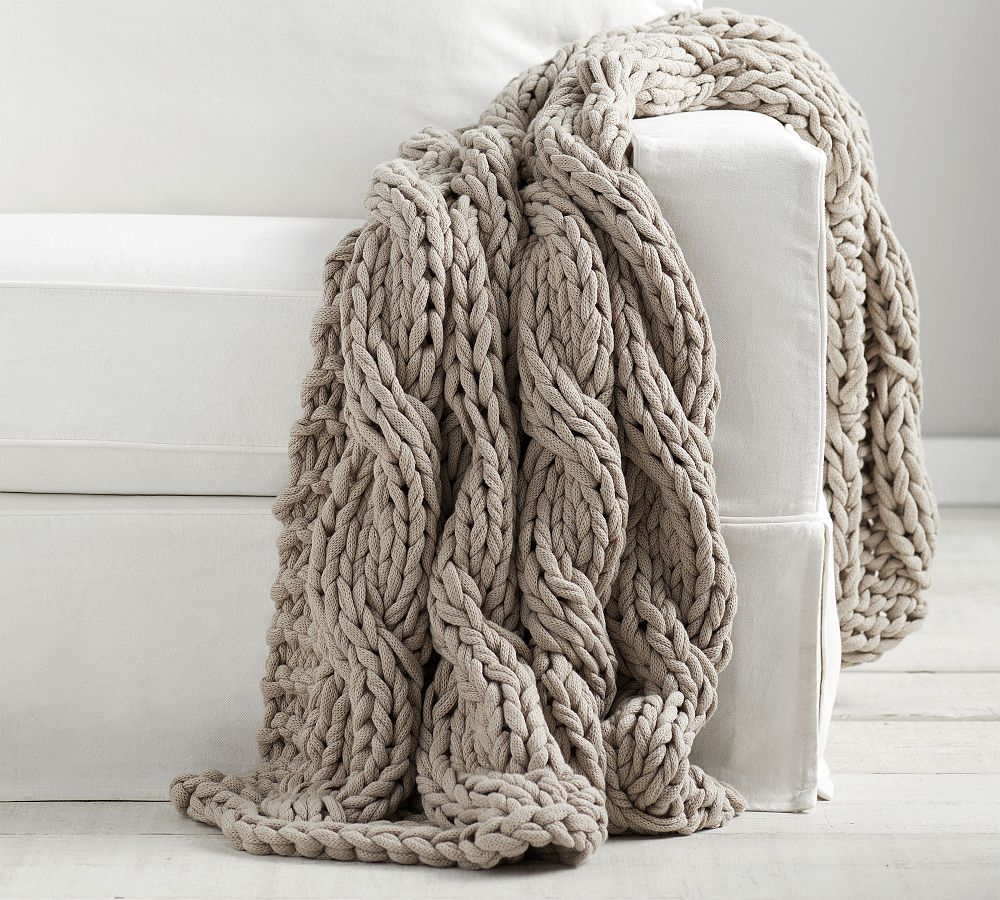 Colossal Handknit Throw - Putty, 44" x 56"