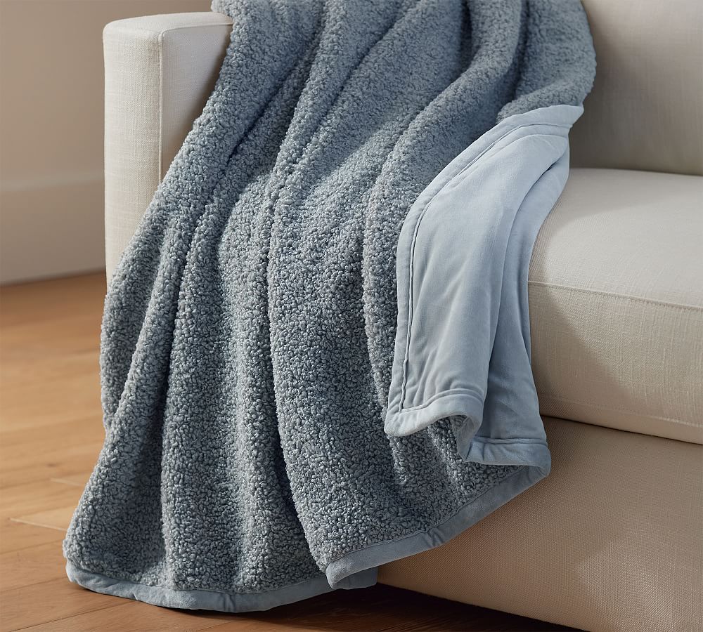 Cozy Teddy Faux Fur Throw, Cloud Blue