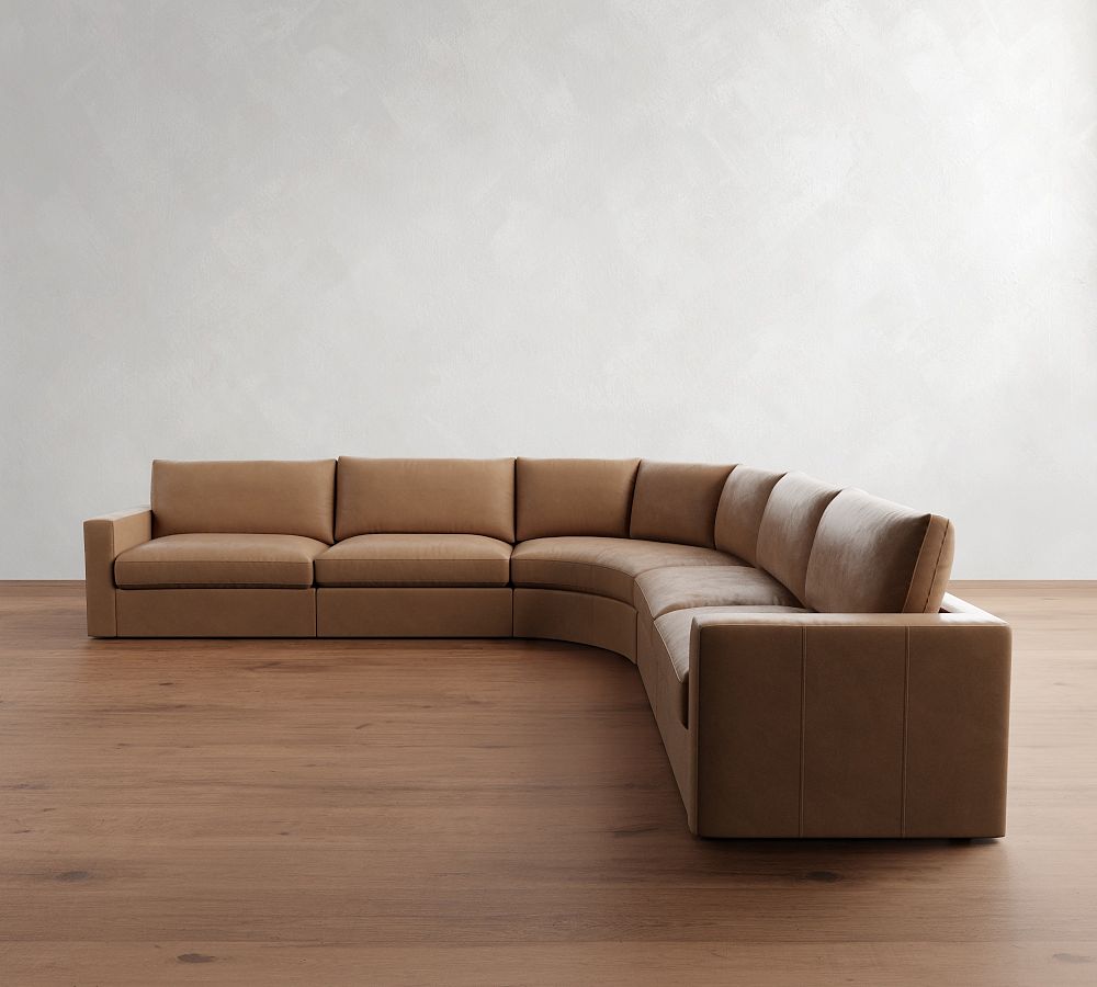 Westwood Square Arm Leather 5-Piece Curved Wedge Sectional (148&quot;)