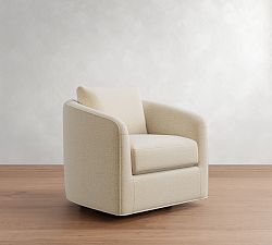 Open Box: Remmy Upholstered Swivel Armchair, Petite, Everydaylinen&#8482 - Oatmeal