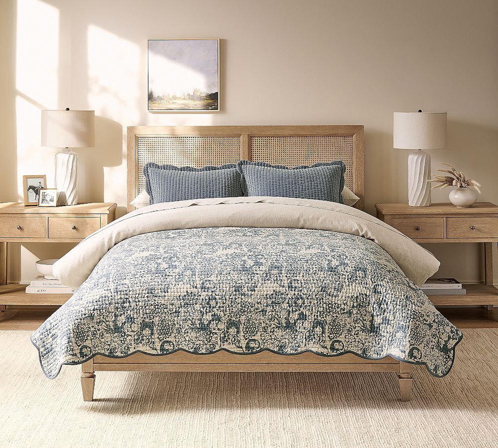 Velvet Scallop Edge Reversible Quilt - KING - Stormy Blue