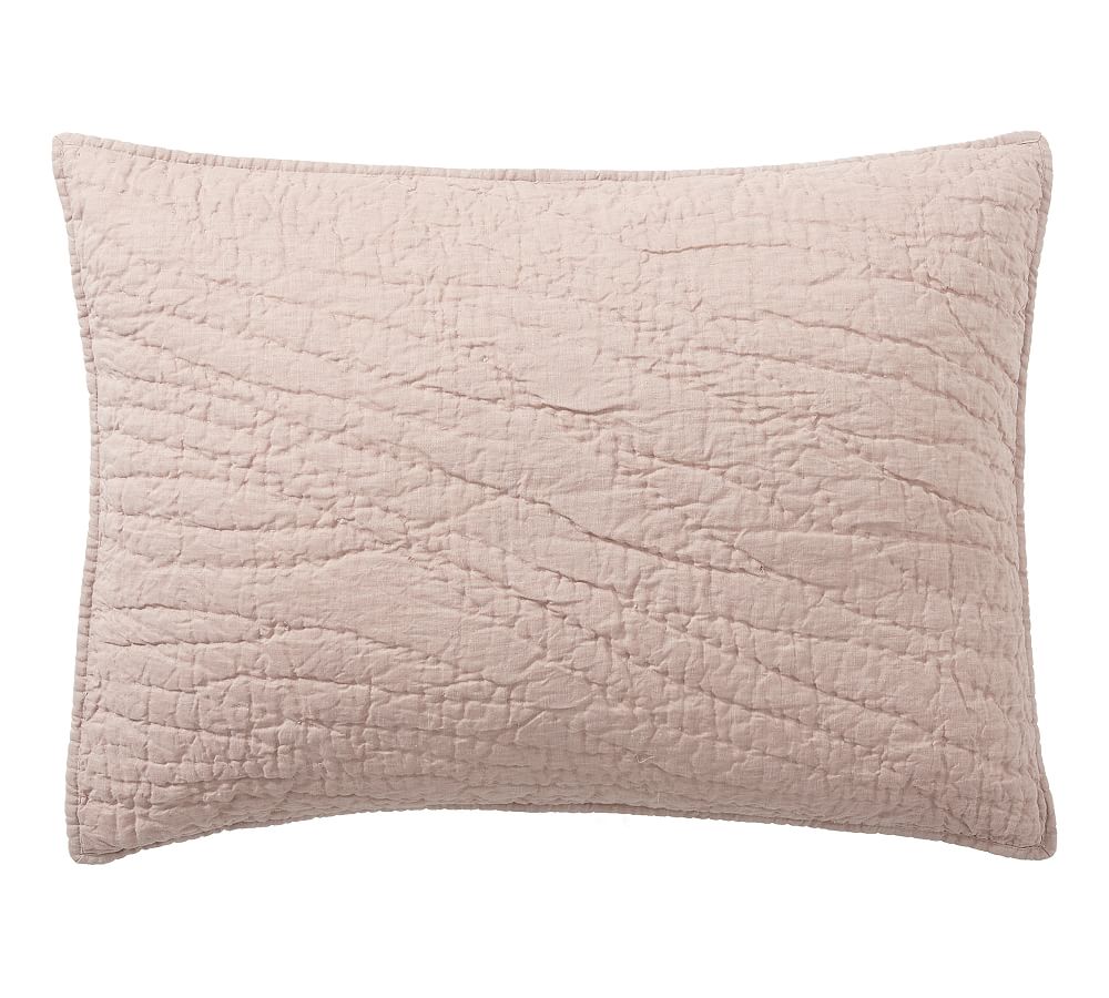 Open Box: Belgian Flax Linen Handcrafted Quilted Sham, Standard Set of 2 - Smoky Quartz