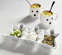 Gus the Ghost Stoneware Triple Condiment Server