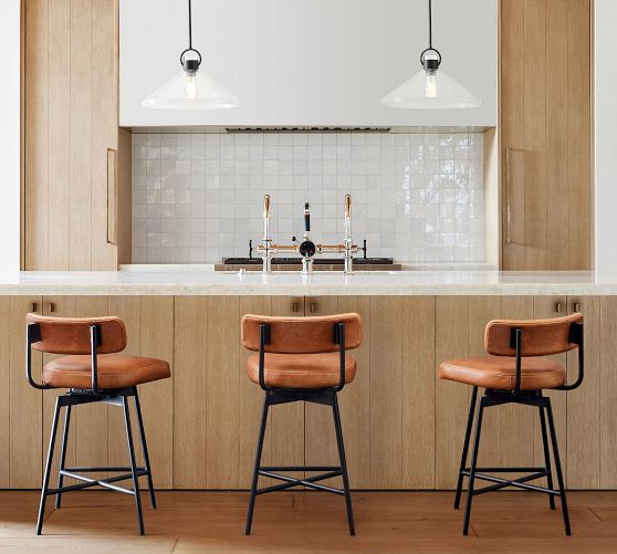 Maison Leather Low Back Swivel Stool Pottery Barn