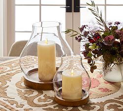 Sherbourne Wood Base Hurricane Candle Holder