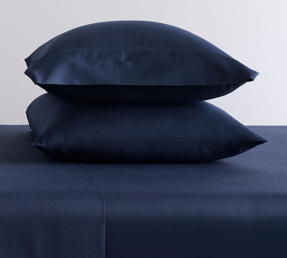 Navy- 400-Thread-Count Organic Percale Pillowcases - Set of 2- Standard Size