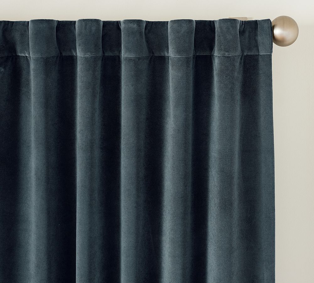 Open Box: Velvet Twill Blackout Curtain, 50 x 120" - Steel Blue