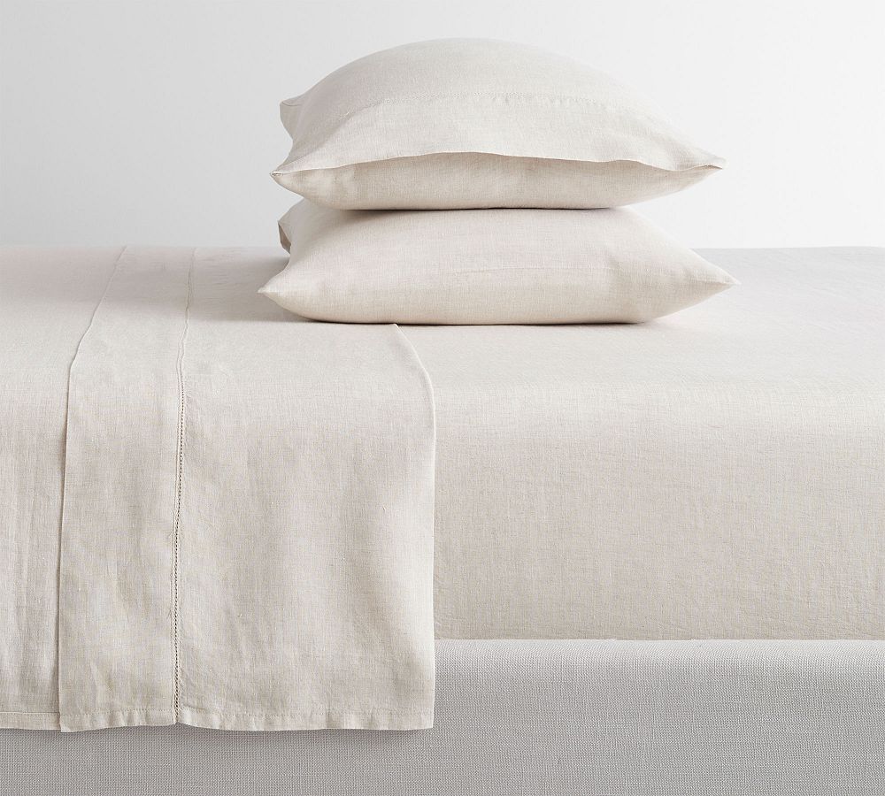 Belgian Flax Linen Hemstitch Sheet Set-Flax