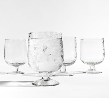 Hammered Handcrafted Short Glass Goblets, Set of 4 - Clear