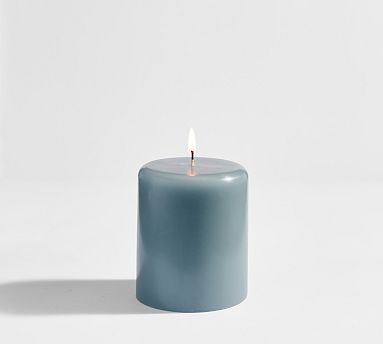 Modern Curved Pillar Candle, 4&quot;x4.5&quot; - Chambray Blue