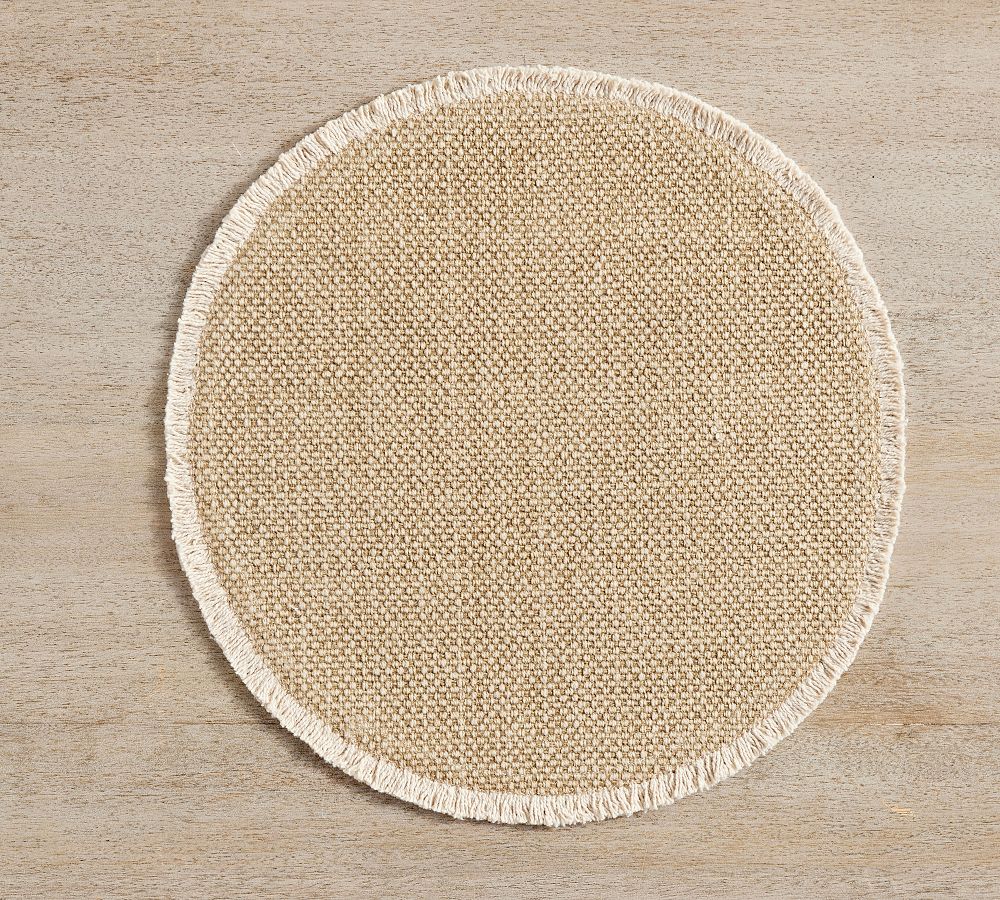 Mason Handwoven Cotton Fringe Round Placemats - Set of 4 - Set of 4 - Flax