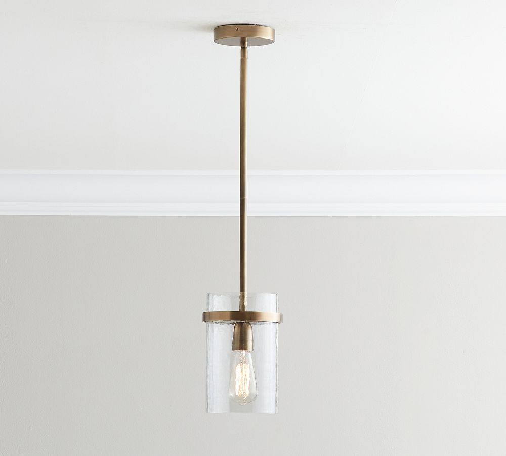 Open Box: Laurel Glass 8" Pendant, Tumbled Brass