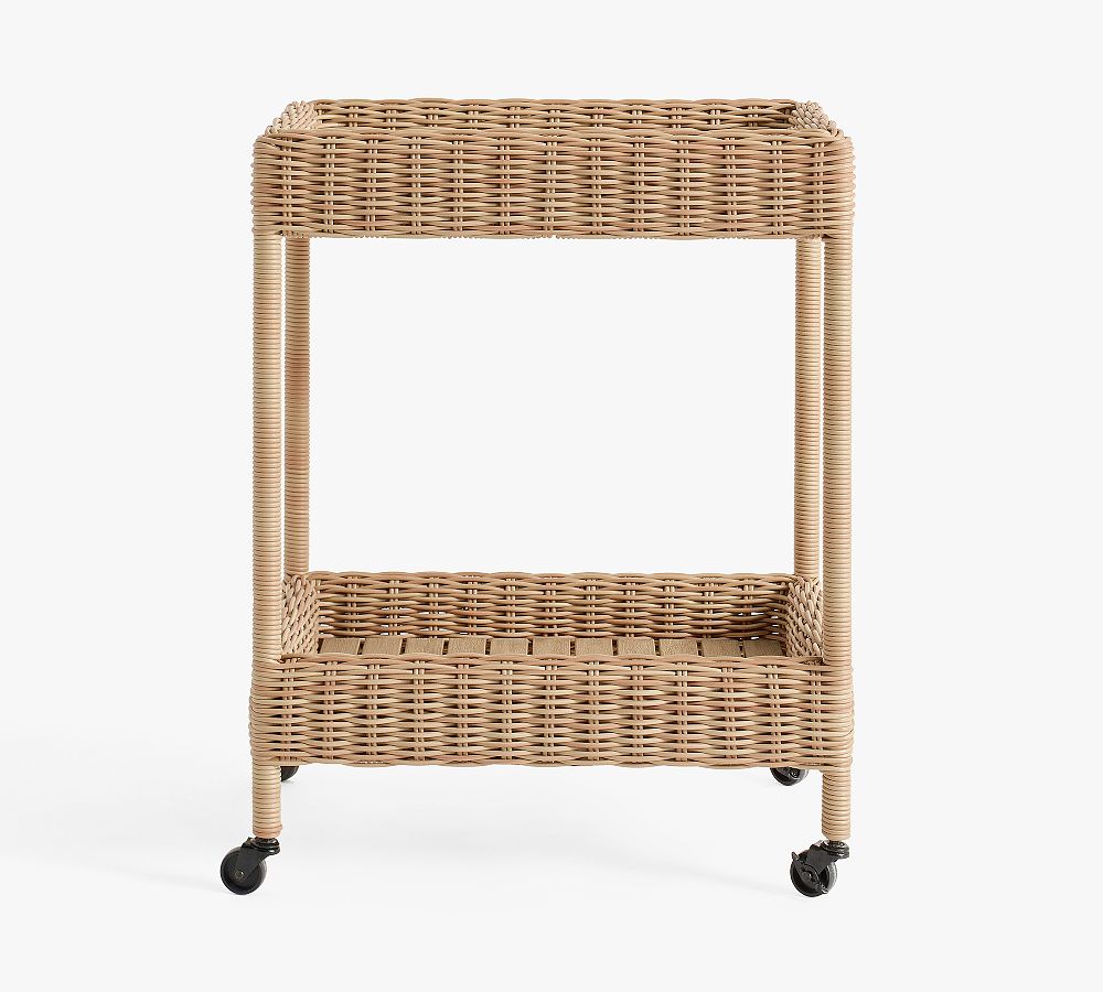 Open Box: Huntington Wicker 26" Outdoor Rolling Bar Cart - Natural