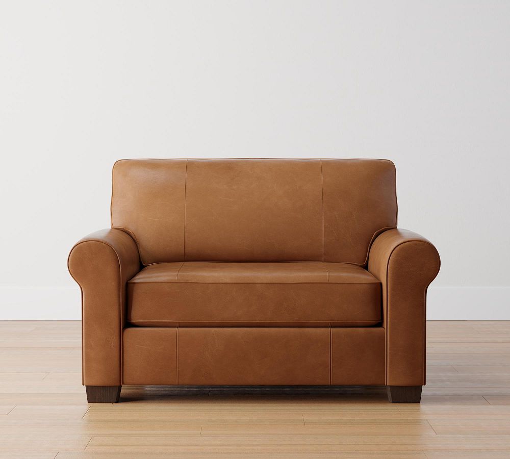 Open Box: Buchanan Roll Arm Leather Twin Sleeper Sofa with Memory Foam Mattress