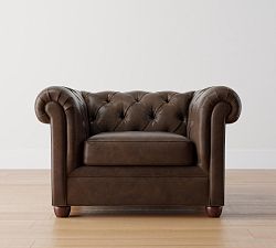 Open Box: Chesterfield Roll Arm Leather Armchair