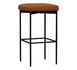 Open Box: Maison Leather Backless Bar Height Bar Stool, Antique Bronze Leg, Statesville Caramel