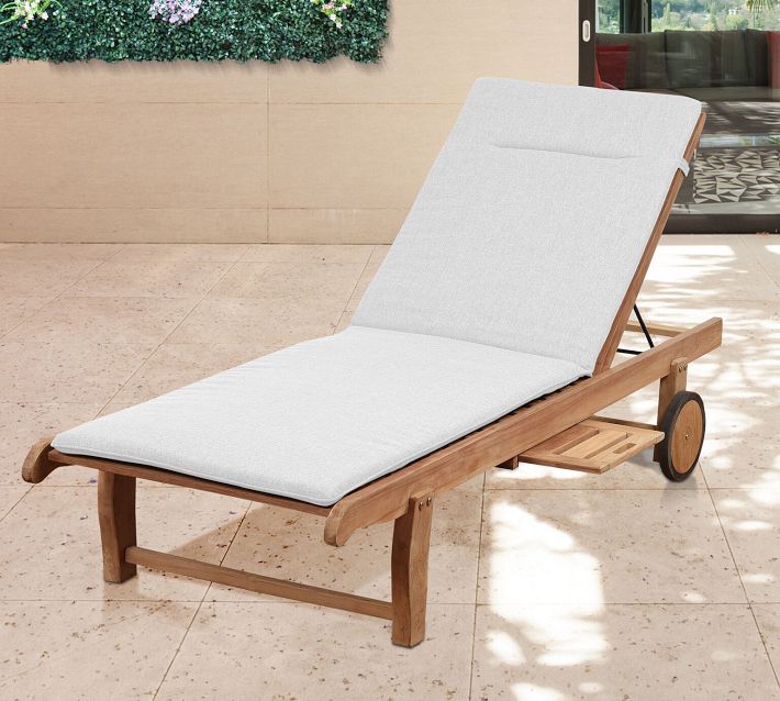 Ardine Teak Outdoor Single Chaise Lounge with Wheels Pottery Barn