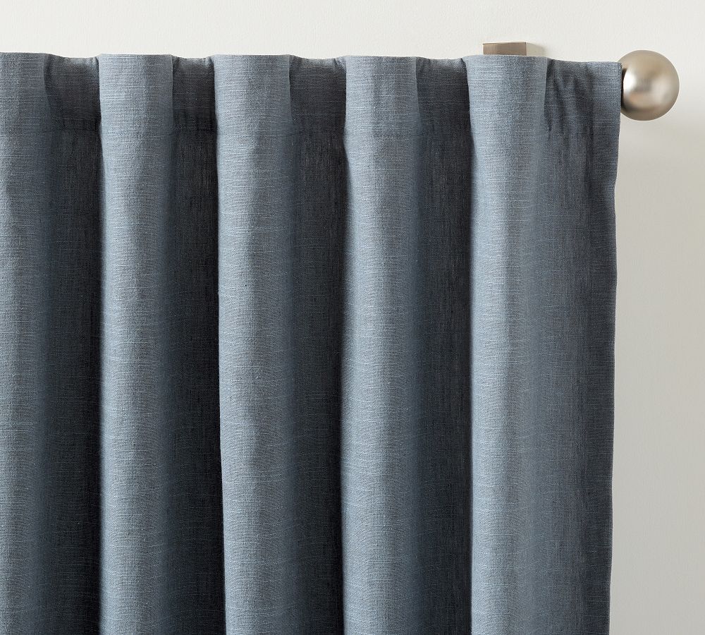 Open Box: Emery Linen Curtain, 50"W x 96"L - Steel Blue