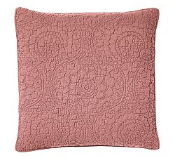 Open Box: Belgian Flax Linen Floral Stitch Quilted Sham, 26" sq- Rosewood,set of 2