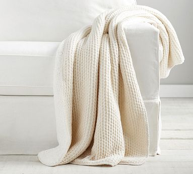 Thermal Sherpa Back Knit Throw, Ivory, 50&quot; x 60&quot;