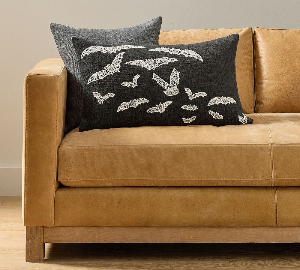 Beaded Bat Embroidered Lumbar Pillow