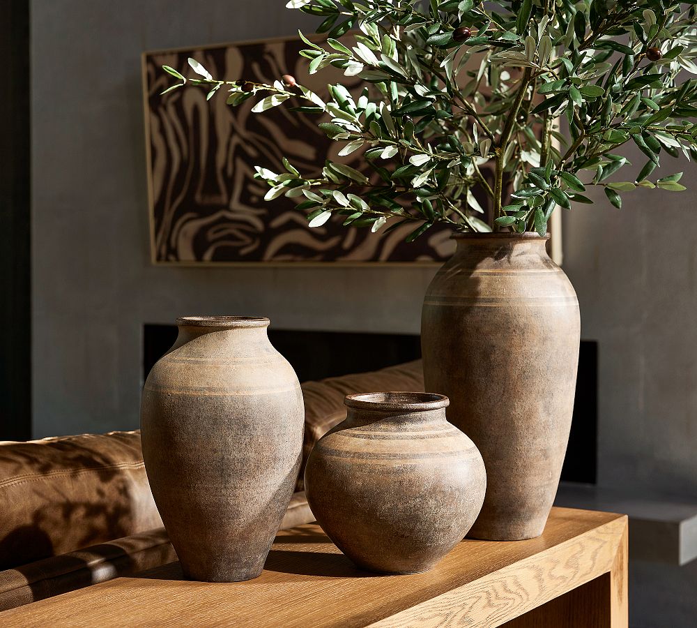 Brown Terracotta Striped Vase